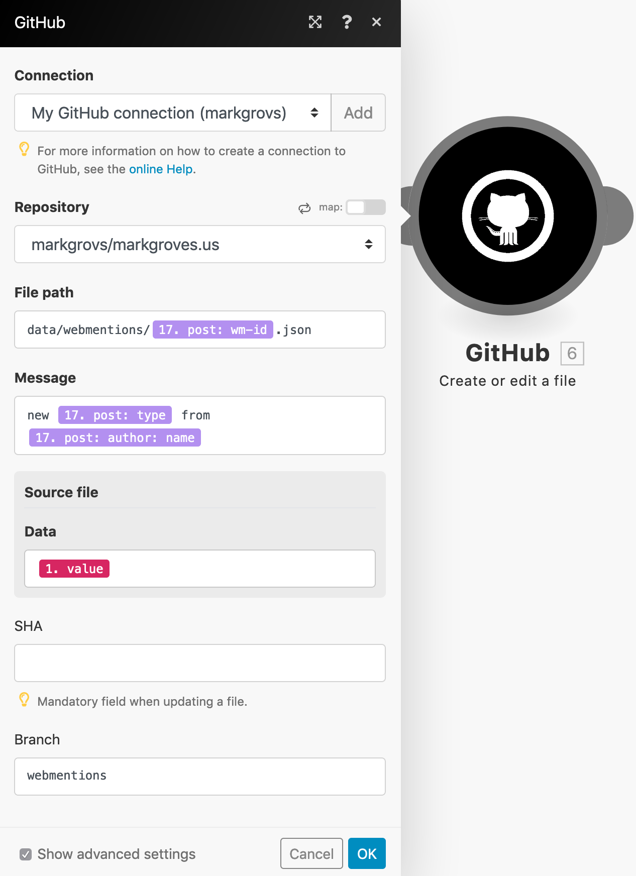 GitHub configuration detail